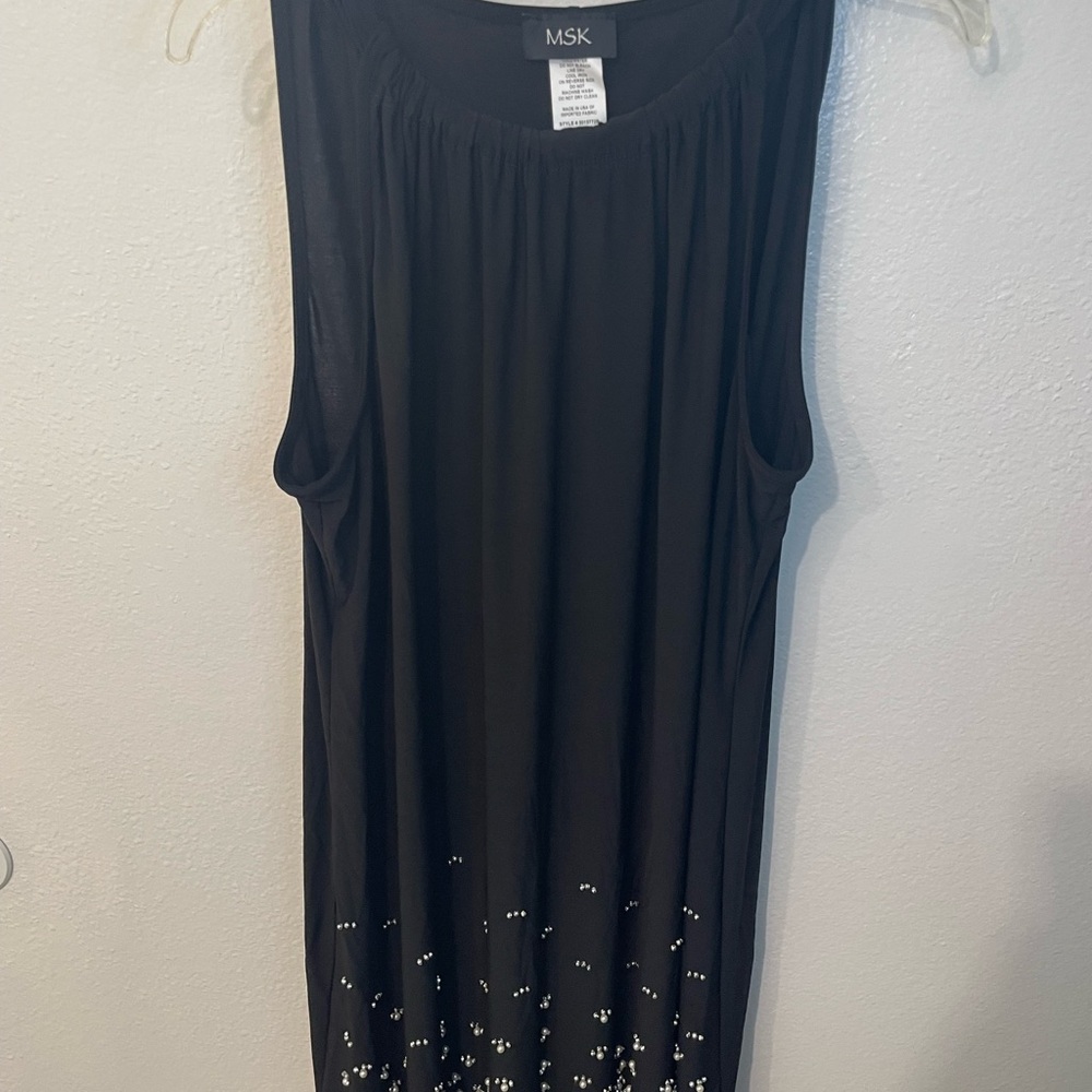 MSK Black Sleeveless Dress with Pearl Accents